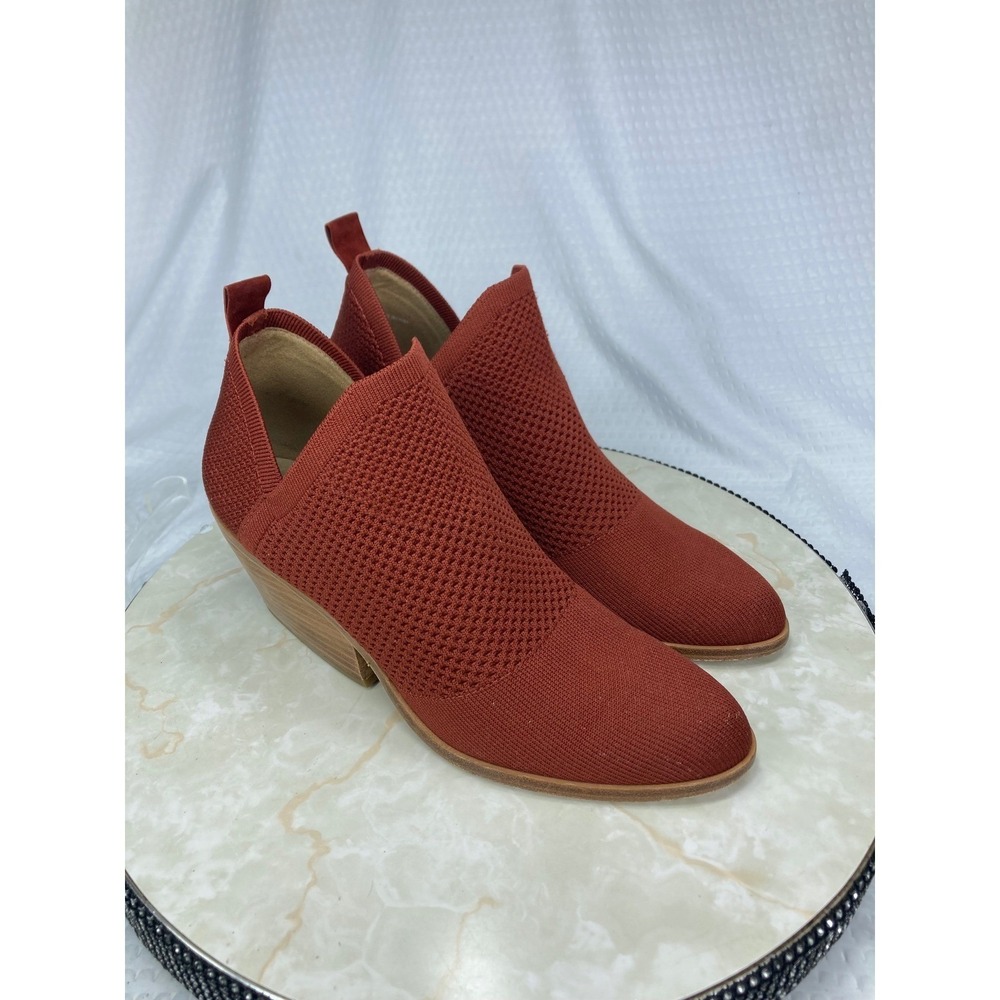 Eileen Fisher Stretch Knit Ankle Booties Women 8.5 Rust Orange Pointed Toe Shoes